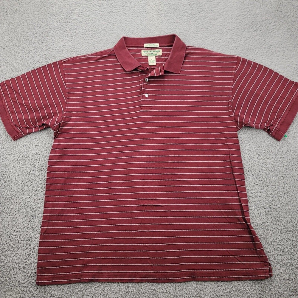 Boca Classics Shirt Mens XL Maroon Red‎ Striped Club Golf Short Sleeve Polo
